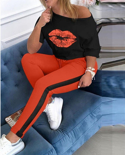 Damen T-Shirt Lippenmotiv Trendy Baumwolle