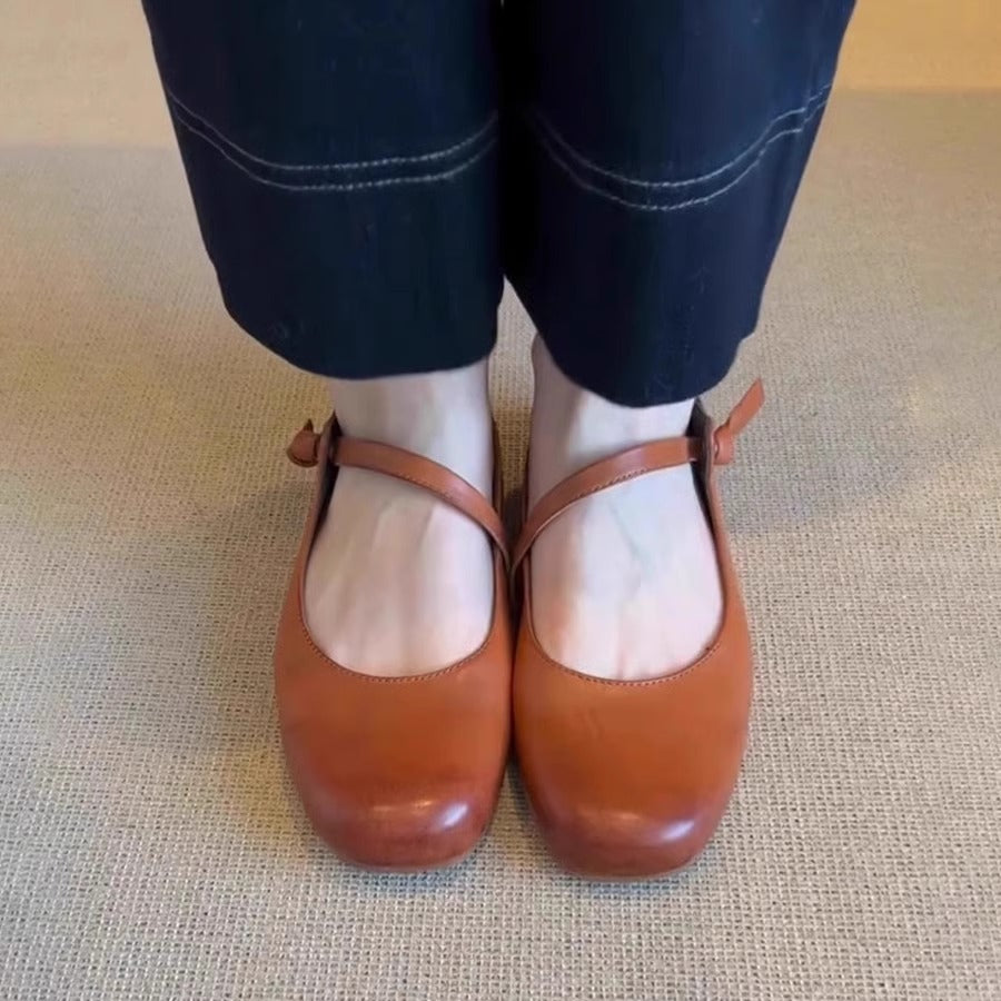 Damen Ballerinas Weiches Leder Elegante Riemen