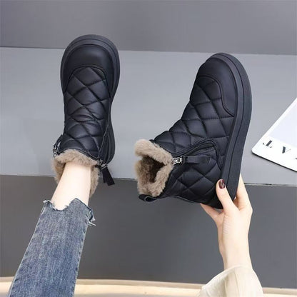 Damen Winterstiefel Warm Fellkragen Schwarz - Norvielle