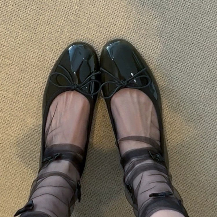 Damen Ballerinas Glänzend Elegante Schnürung Schuhe