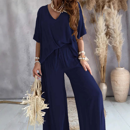 Damen Freizeitoutfit locker Oberteil weite Hosen Casual sollte zu