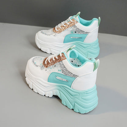 Damen Chunky Sneaker Atmungsaktives Glitzerdesign