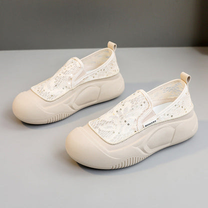 Damen Sneaker Bequem Spitze Elastisch Schnellverschluss