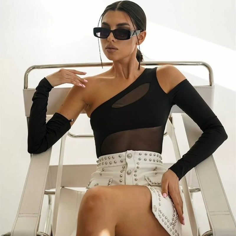 Damen One-Shoulder-Body Spitze Durchblick