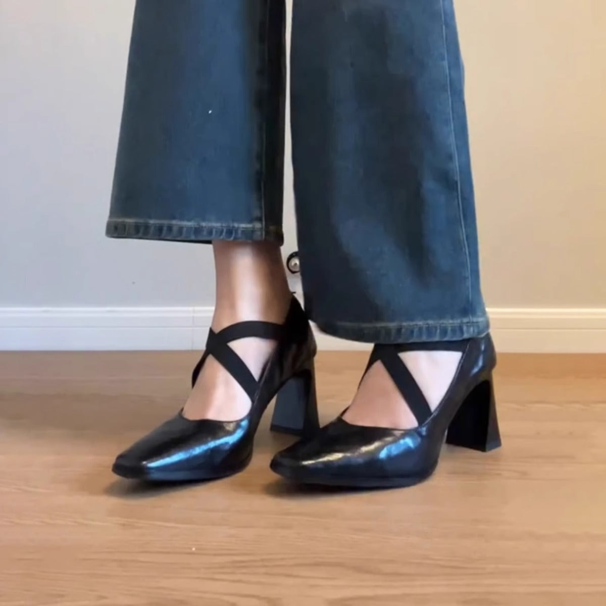 Damen Pumps Riemen Blockabsatz Elegantes Leder