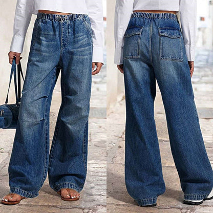 Damen Jeanshose Elastisch Weites Bein Lässig - Norvielle