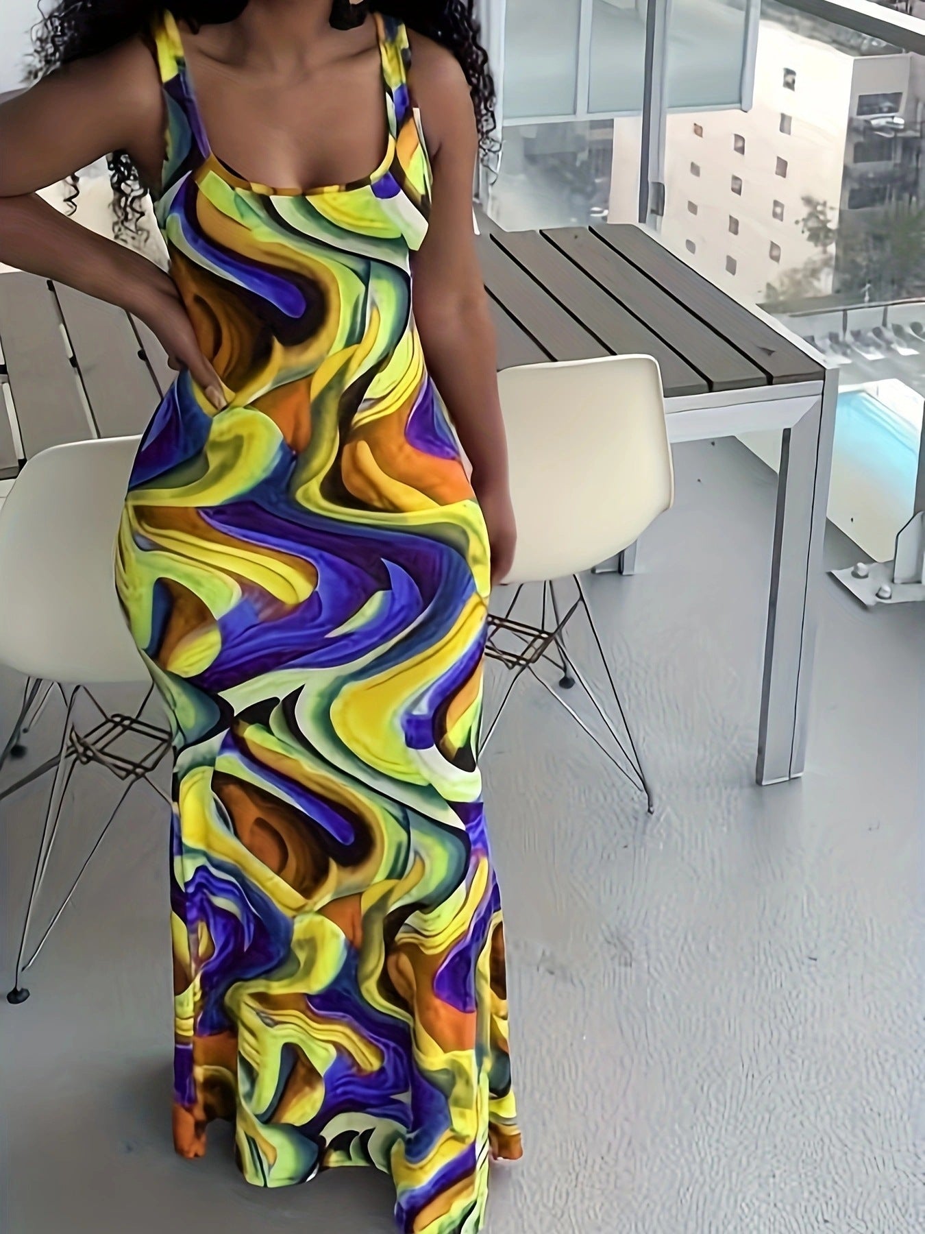 Damen Maxikleid Farbverlauf Elegant Lang