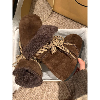 Damen Fleece-Stiefel Warm Gefüttert Schnürsenkel