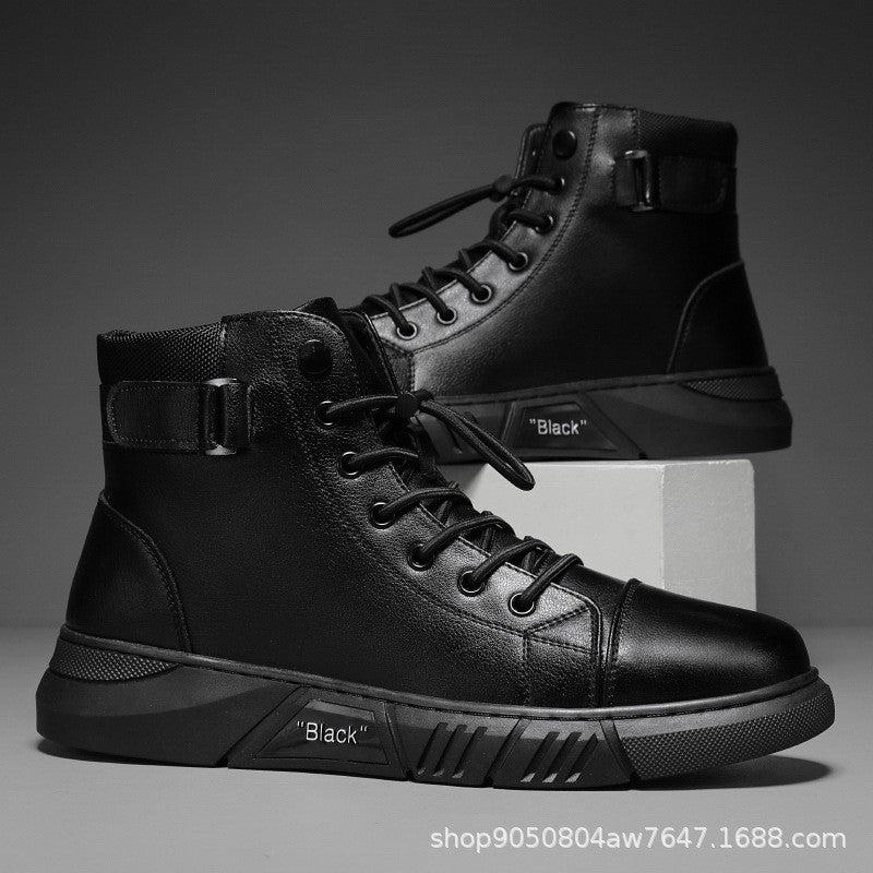Damen Schnürboots Robustes Leder Schwarz - Norvielle