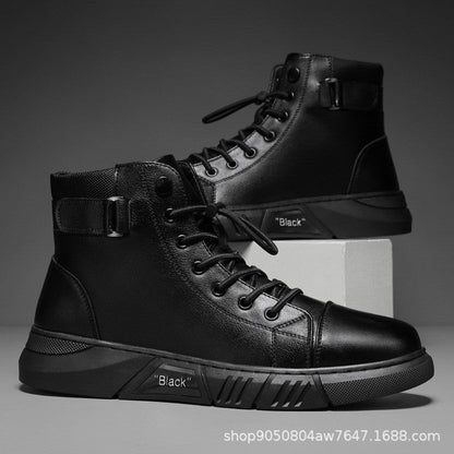 Damen Schnürboots Robustes Leder Schwarz - Norvielle