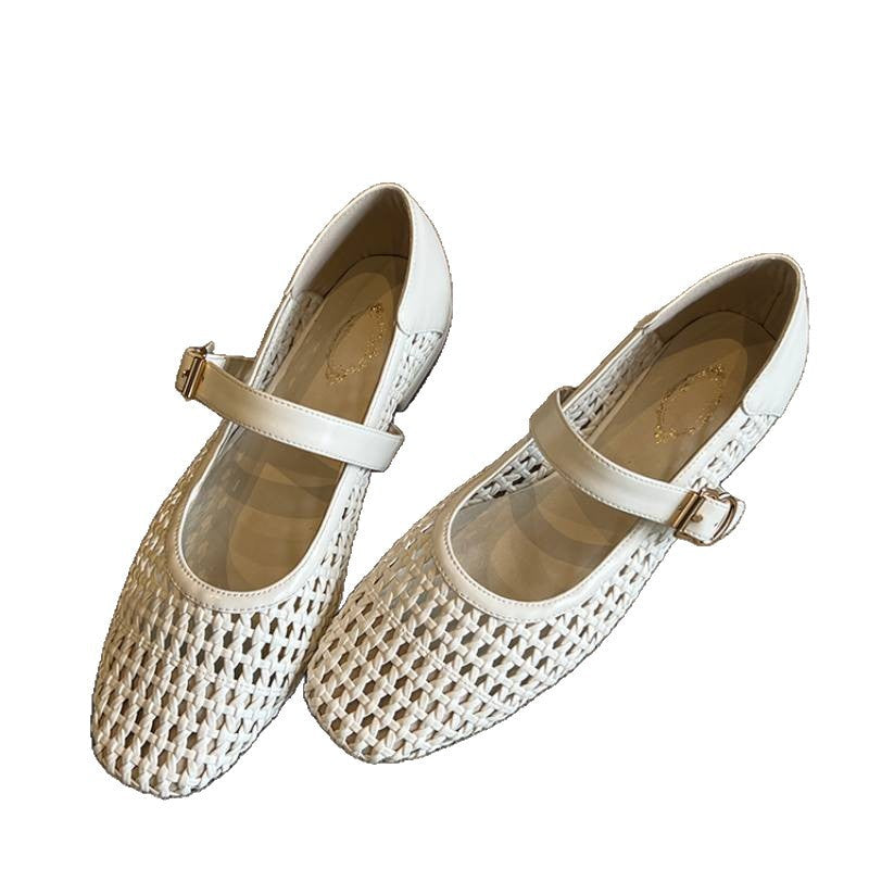 Damen Ballerinas Geflochtene Oberfläche Geschlossene Riemen Schuhe