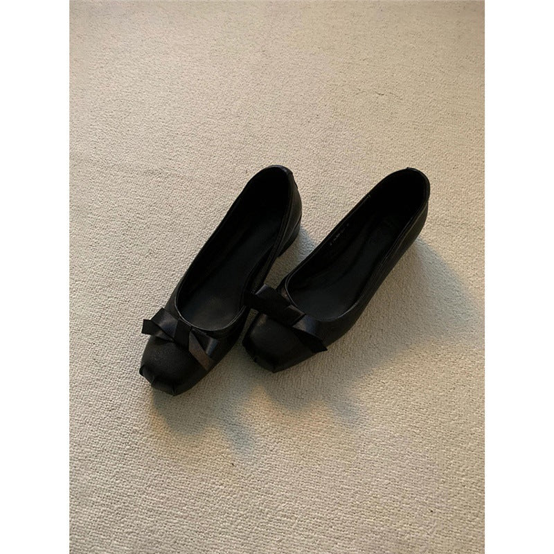 Damen Ballerinas Schleifen Design Elegantes Leder Schwarz - Norvielle