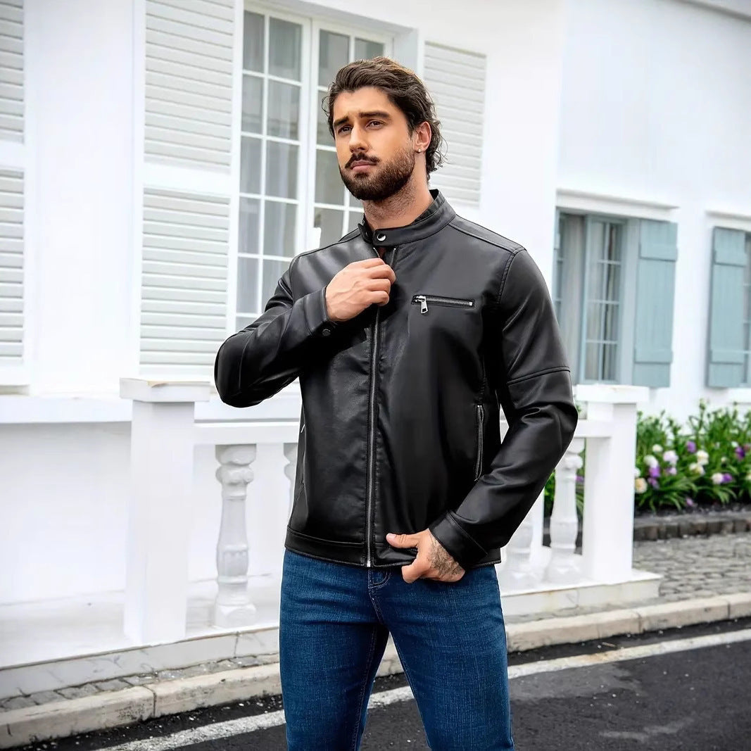 Herren Lederjacke Reißverschluss Ledermantel