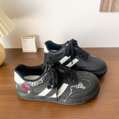 Damen Sneaker Hello Kitty Weiches Leder Schwarz - Norvielle