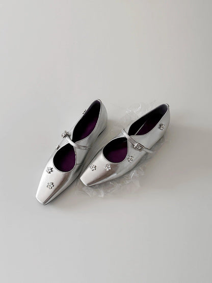 Damen Slingback Ballerinas Schuhe Blumen Applikationen Komfortabsatz
