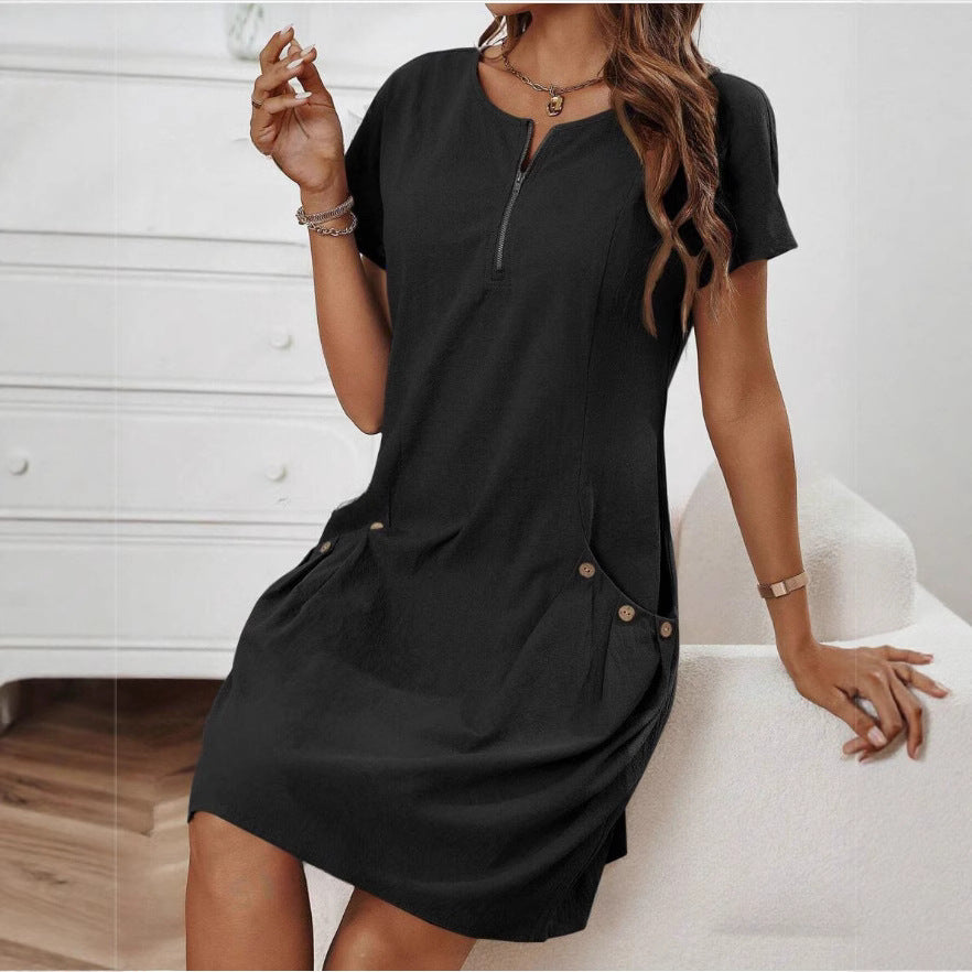 Damen Freizeitkleid Reißverschluss Bequem