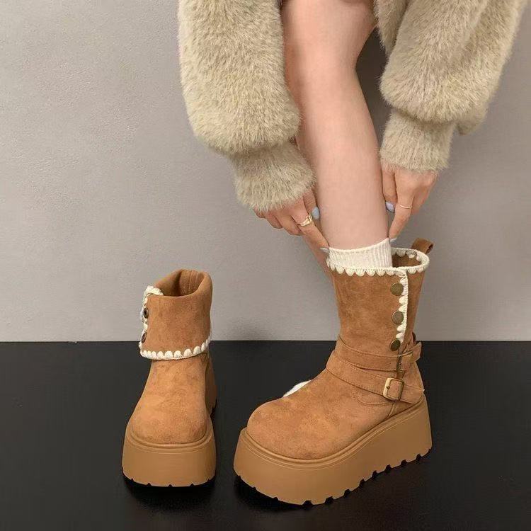 Damen Plateau-Stiefeletten mit Schnallen