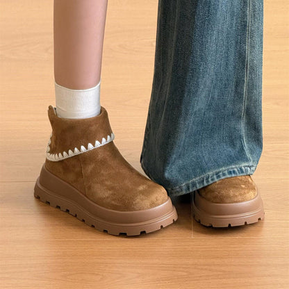 Damen Stiefeletten Weiches Wildleder Rippensaum