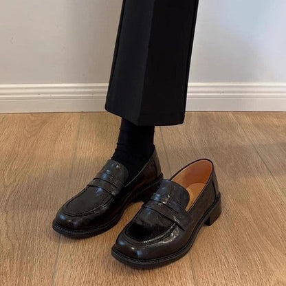 Damen Loafers Elegante Leder Schwarz - Norvielle