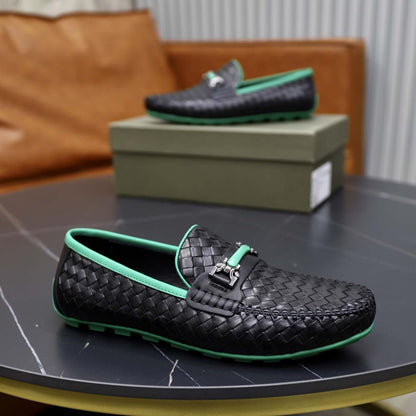 Damen Leder Mokassins Geflochten Sommer Schwarz - Norvielle