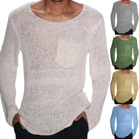 Herren Pullover Offene Maschen Lässig Brusttasche - Norvielle