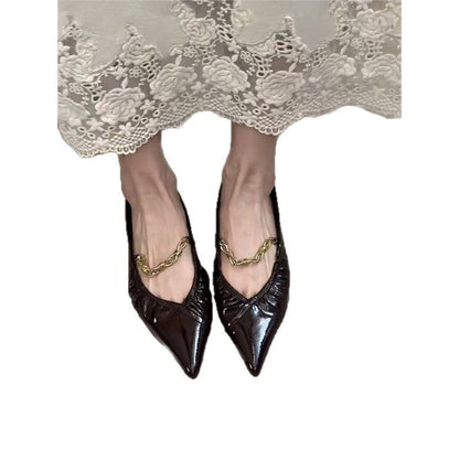 Damen Ballerinas Spitze Ketten Dekoration