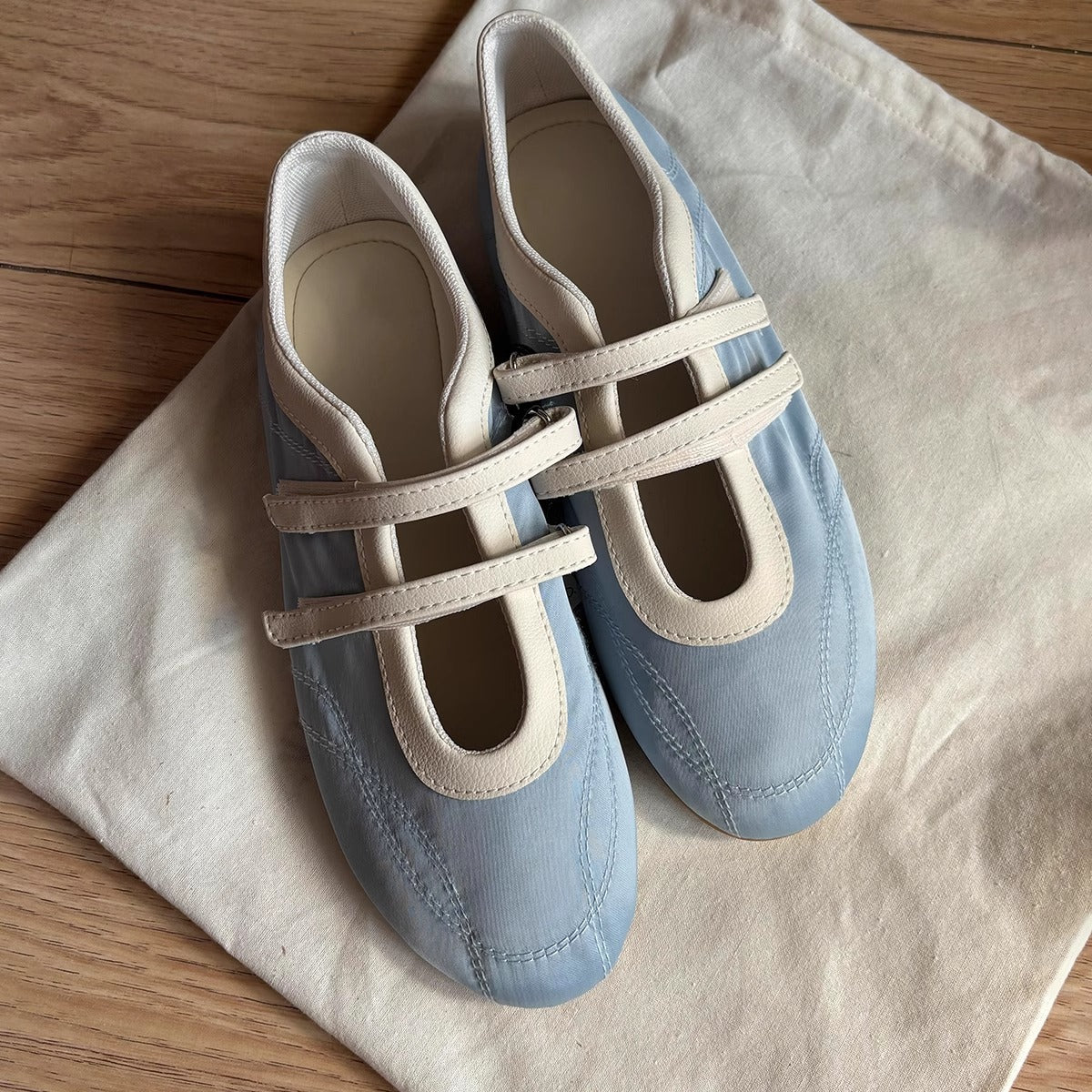 Damen Ballerinas Bequem Doppelriemen Atmungsaktives Material - Norvielle