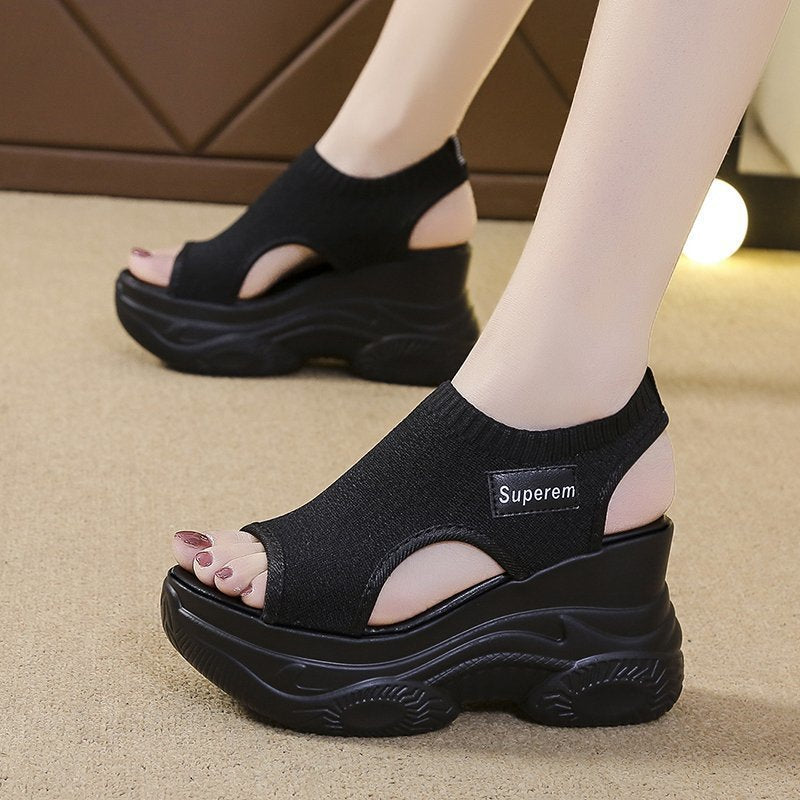 Damen Plateau Sandaletten Elastisch