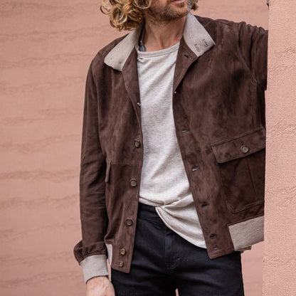 Herren Bomberjacke Suede Leder