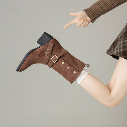 Damen Stiefeletten Robust Blockabsatz Verstellbar