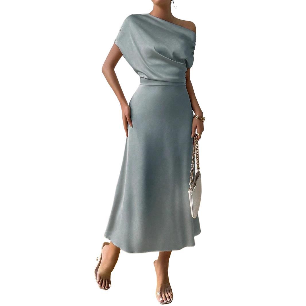 Damen Abendkleid Asymmetrisch Fließend