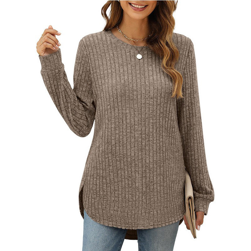 Damen Pullover Rundhals Bequem Mit Schlitzen