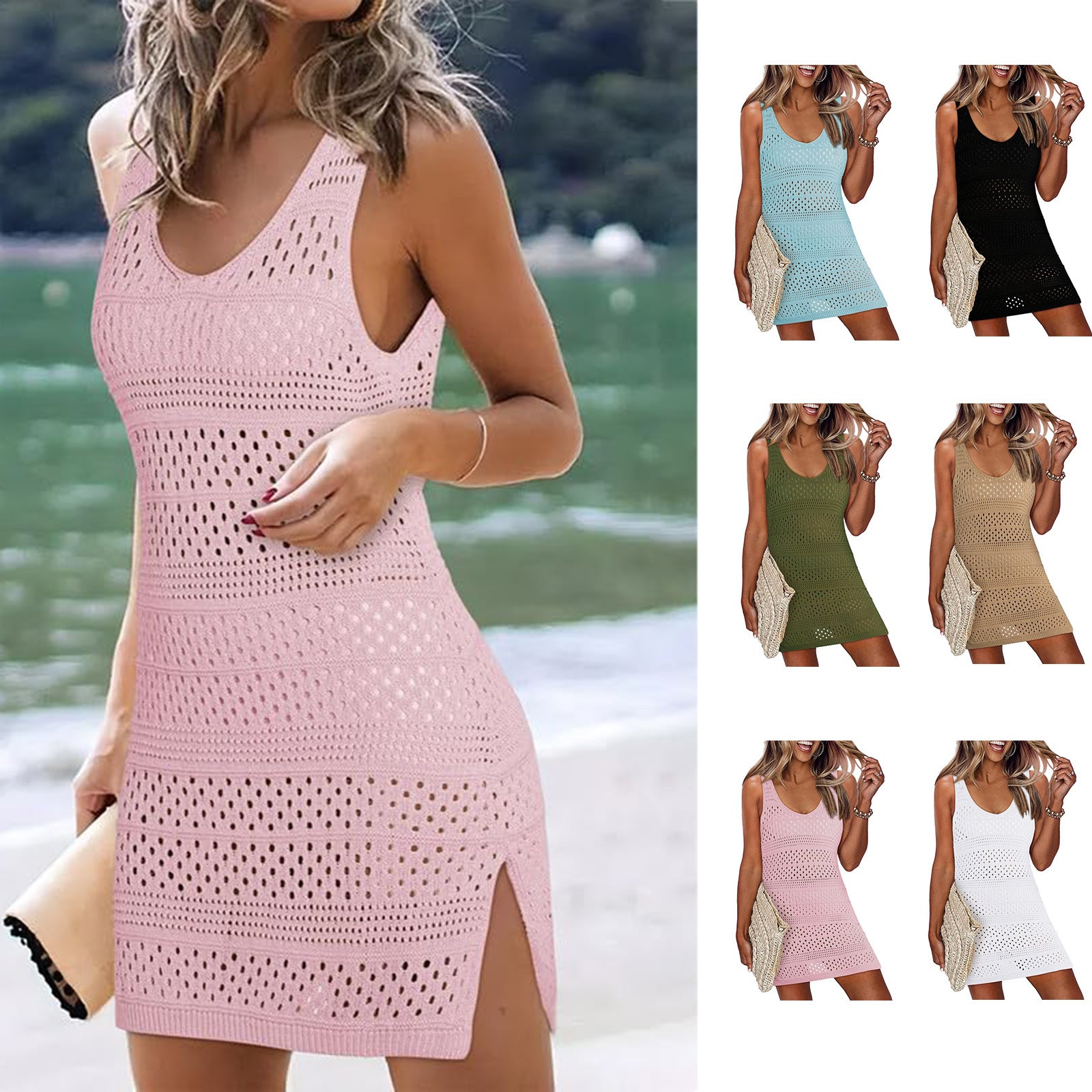 Damen Sommerkleid Leichtes Häkelmuster Pastell - Norvielle