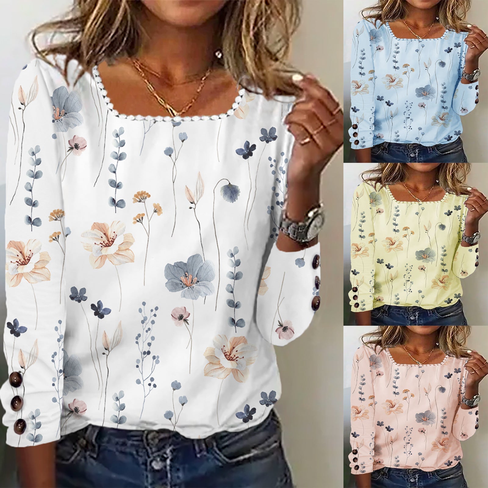 Damen Bluse Mit Knöpfen Floral Druck Elegante Bluse - Norvielle