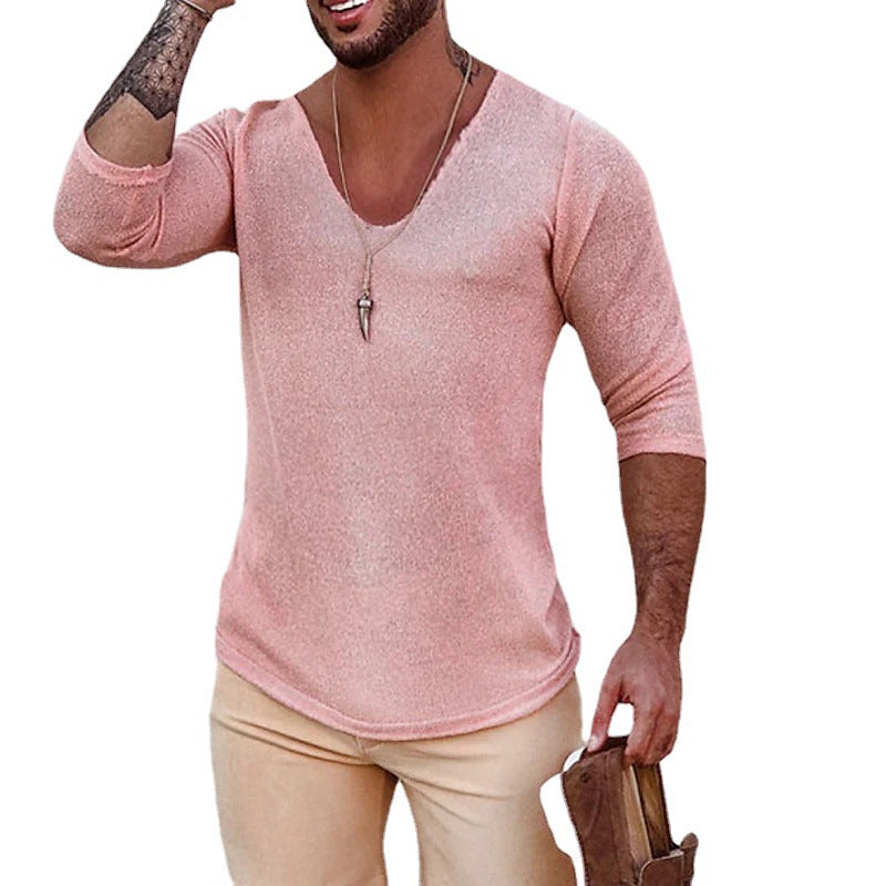 Herren T-Shirt V-Ausschnitt Modernes Strukturdesign