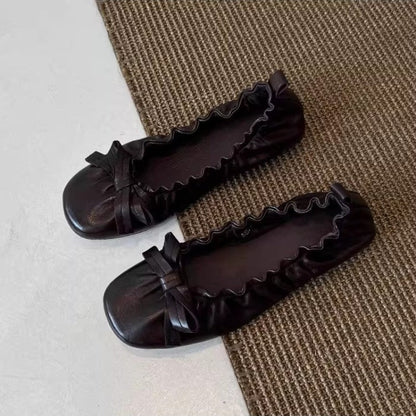 Damen Ballerinas Elastisch mit Rüschen und Schleifen Detail