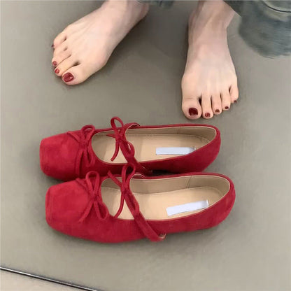Damen Ballerinas Wildleder Elegant mit Schleife