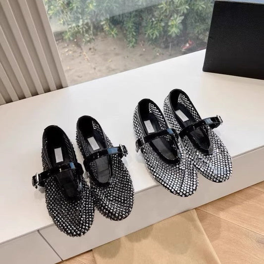 Damen Ballerinas Glitzer Schuhe Strass Dekoration - Norvielle
