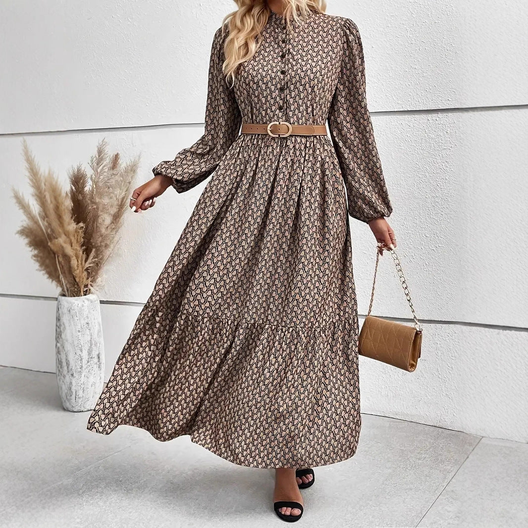 Damen Maxikleid Elegantes Blumenmuster mit Taillengürtel - Norvielle