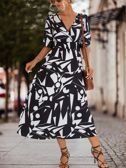 Damen Midikleid Geometrisches Muster Elastisch