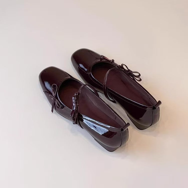 Damen Ballerinas Glänzend mit Riemen