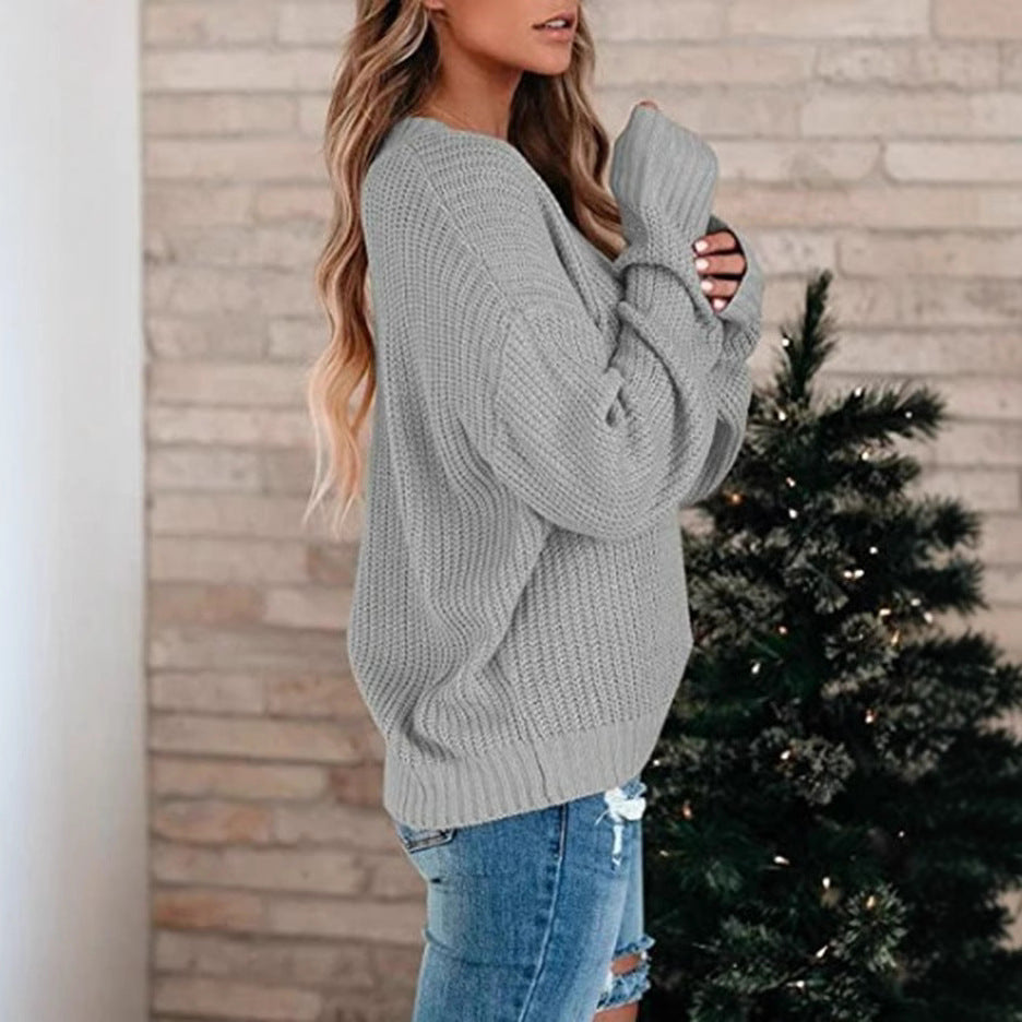 Damen Pullover Feinstrick V-Ausschnitt Elegantes Design