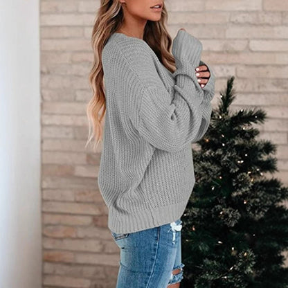 Damen Pullover Feinstrick V-Ausschnitt Elegantes Design