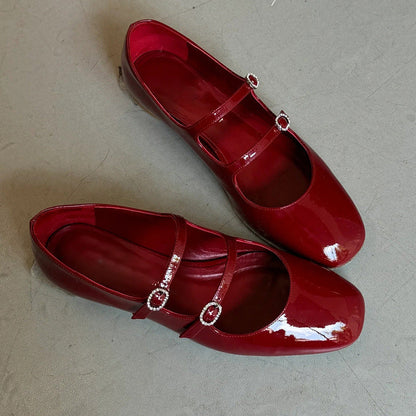 Damen Ballerinas Elegant Riemen Strass Schwarz - Norvielle