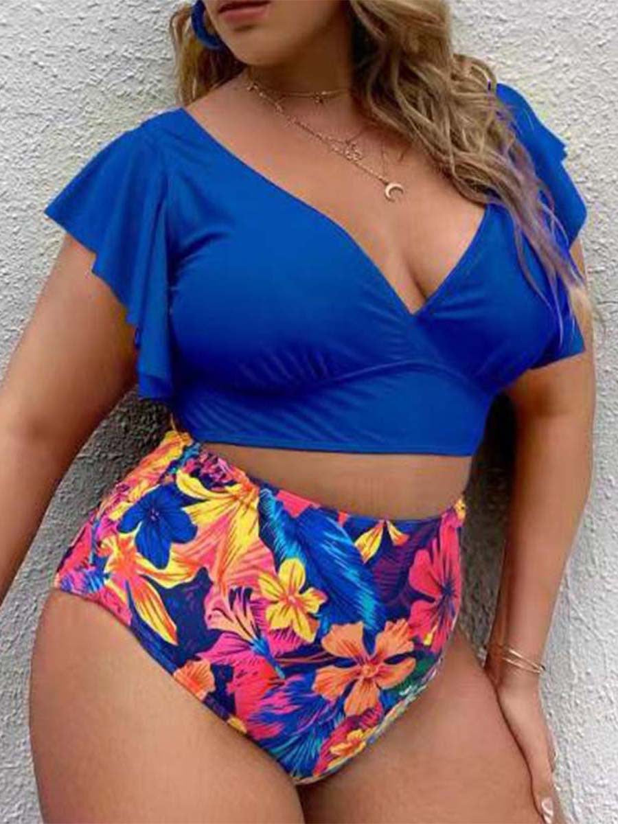 Damen Badeanzug Große Größe Hochtaille Rüschen