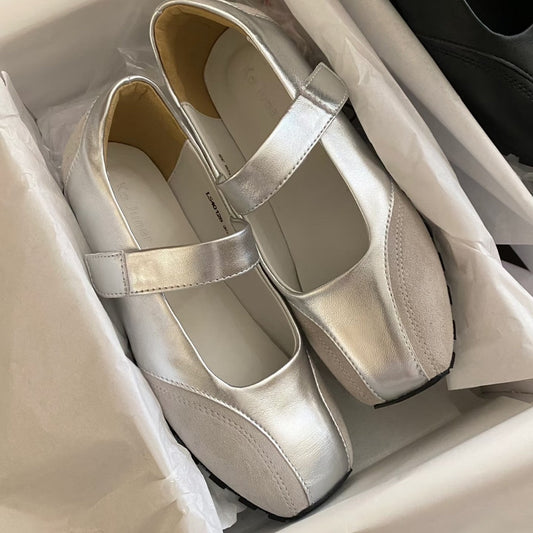 Damen Ballerinas Elegante Leder Schuhe Mit Riemenverschluss Schwarz - Norvielle