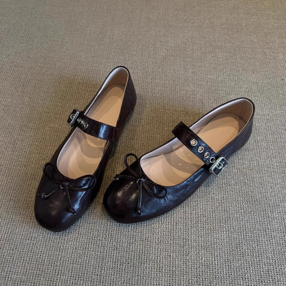 Damen Ballerinas mit Schleifen Detail und Riemenverschluss