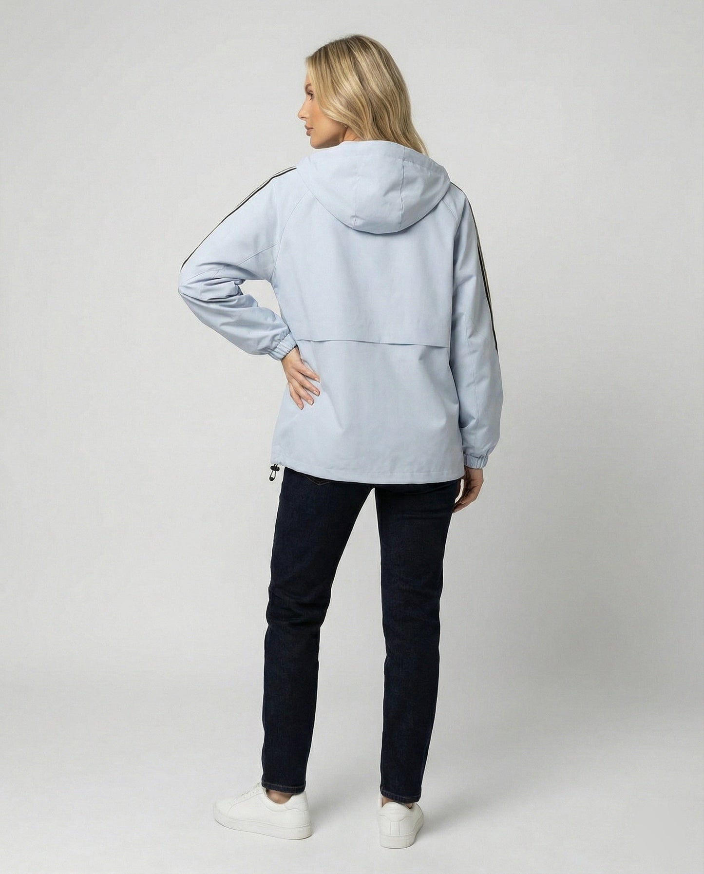 Damen Oversize Kapuzenjacke Winddicht Mit Kontraststreifen