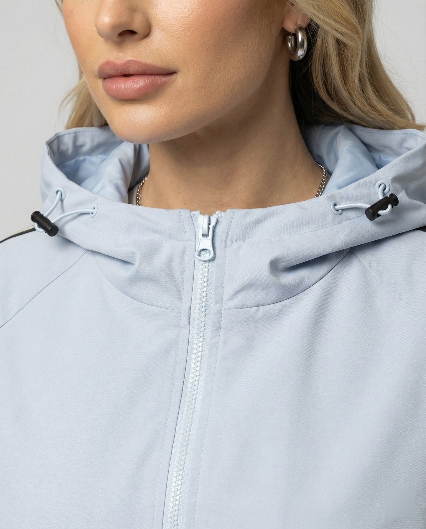 Damen Oversize Kapuzenjacke Winddicht Mit Kontraststreifen