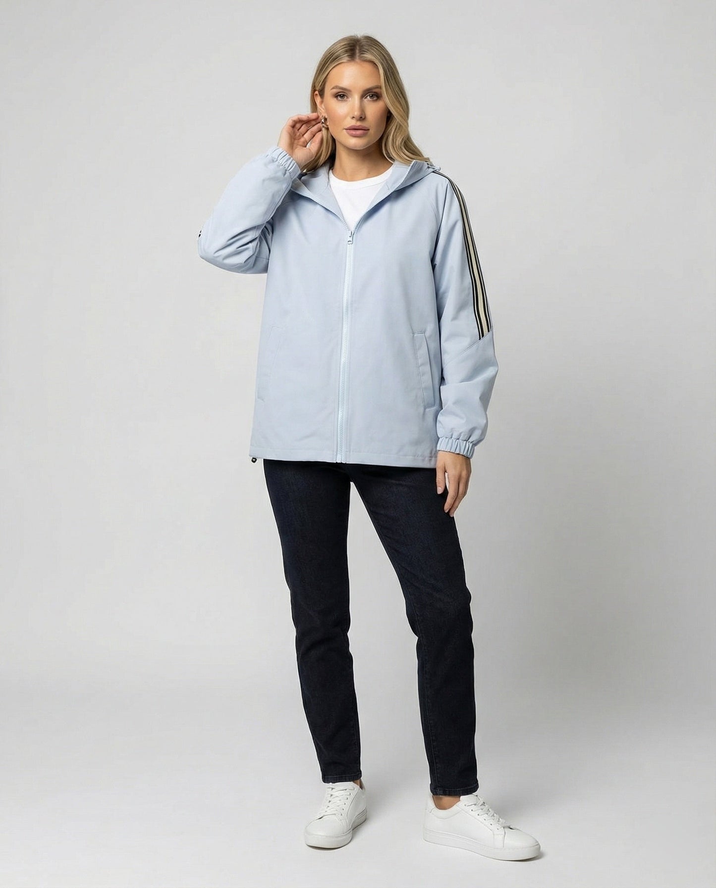Damen Oversize Kapuzenjacke Winddicht Mit Kontraststreifen